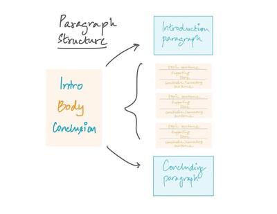 Figure 2. **Paragraph Structure.** Every paragraph should begin with a topical sentence that describes the contents of the paragraph briefly. The body of the paragraph elaborates on the topic giving more detailed insights. Finally, the concluding remark can also act as a connecting sentence to give way to the content of the next paragraph. This can also be omitted at times.